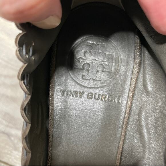 Tory Burch Abbey Cap Toe Scalloped Leather Ballet Flats Brown Snake Size 6M - Picture 4 of 7